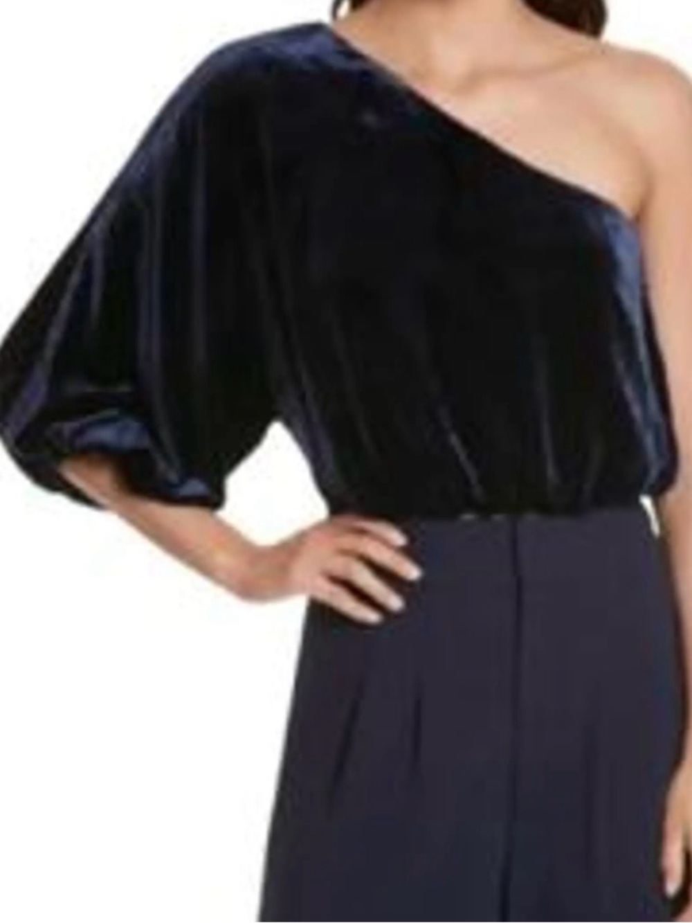 Alice + Olivia One-Shoulder Navy Velvet Top
